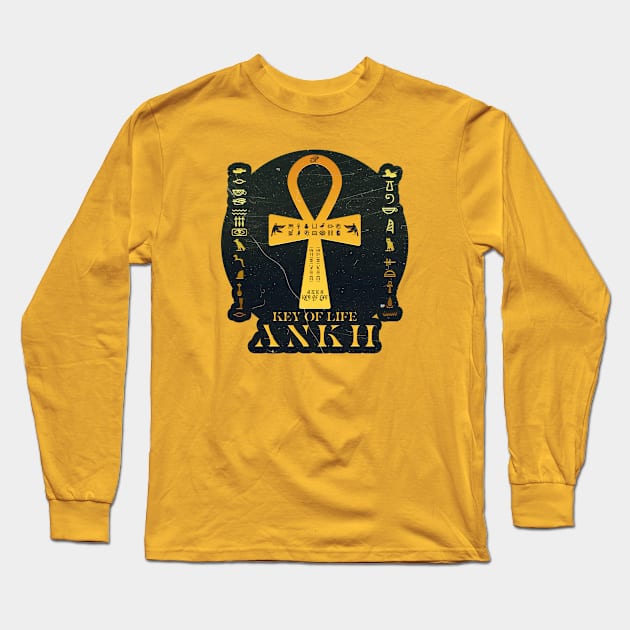 Golden ANKH The Key of Life Long Sleeve T-Shirt by Da Vinci Feather